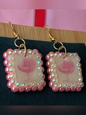 Mid-Century Pink Chair Charm Earrings | Pearl & Rhinestone Dangles | Olive Made